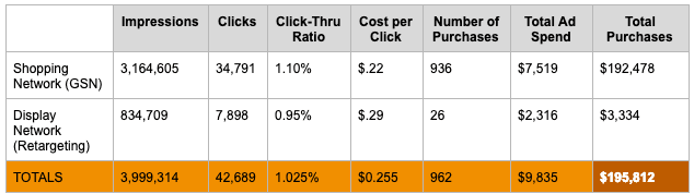 Case Study eCommerce sales results from Google Advertising.