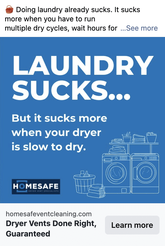 Dryer Vent Cleaning Company Using Humor in Meta Ads